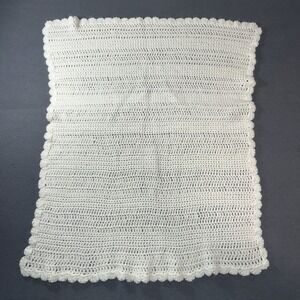 Handmade Baby Blanket White Crochet Cotton Afghan 26x30 Nursery Decor